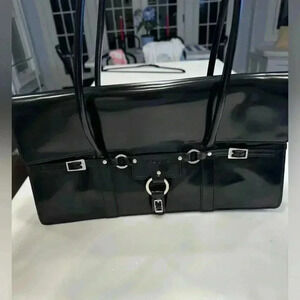 BCBGirls black faux leather shoulder bag. Silver hardware perfect in & out